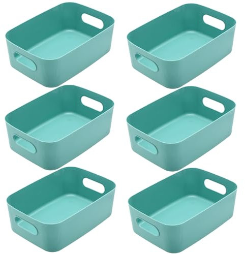 LOSYHU 6Pcs Plastic Storage Baskets, Multiple Colors Storage Baskets with Handle, Rectangular Cupboard Boxs Stackable Plastic Baskets for Kitchen, Cupboard, Home, Office – Green