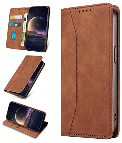 KANVOOS Handyhülle für Honor Magic 5 Pro 5G Hülle, Premium PU Leder Flip Klappbar Stoßfeste Schutzhülle [Kartenfächern], Wallet Case Hülle für Honor Magic 5 Pro 5G (Braun)