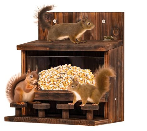 KHayRovies Eichhörnchen Futterhaus aus Holz, eichhörnchenhaus wetterfest für Draußen, Chipmunk Futterstation mit Maiskolbenhalter, Eichhörnchenfutterhaus Tierfutterstation für Garten Balkon Hinterhof
