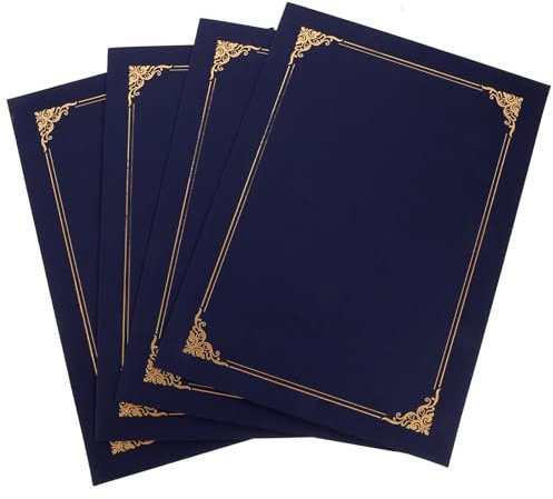HOODANCOS Zertifikatshüllen 4 Stück Diplomhüllen Goldfolienrand Dokumentenhüllen für Zertifikate Karton Dokumentenpapiere Dunkelblau