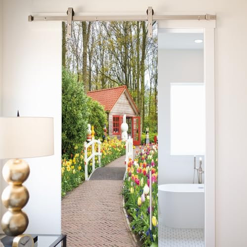 Türtapete Selbstklebend Tulpe Grün Gelb Türfolie Selbstklebend PVC Türaufkleber Abnehmbar Türposter Abziehen und Aufkleben Türtapete Wasserdichte Tür Folie Selbstklebend 95x215cm
