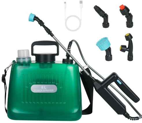 CALISTOUK Pulverizador Eléctrico 8 litros Pulverizador de Jardín, Pulverizadores Inalámbricos con Boquillas Regulable USB Recargable para Jardín