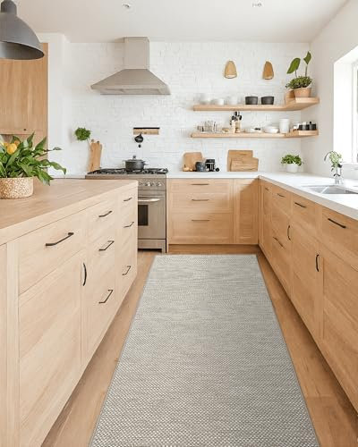 Color&Geometry Alfombras de Cocina Antideslizantes Lavables 61x210cm, Alfombras Delgadas Tejidas de Cocina de 4mm, Alfombra de Suelo Absorbentes para Delante del Fregadero, Pasillo, Beige