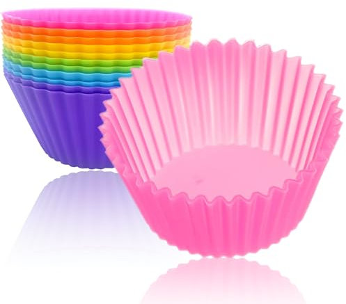 Moule à Muffins en Silicone,Moules à Muffins Réutilisables, Moules de Cuisson En Silicone, 6 Couleurs, 12 Pièces, Tarte Oeuf Pan Antiadhésif, pour Gâteaux, Glaces, Puddings, Gelée