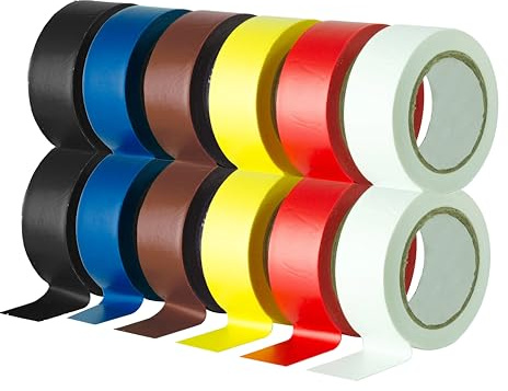 HomeBerg Multi Coloured Electrical Tape Multipack - 19mm x 10m - Heat and Moisture Resistant, PVC Self Adhesive, Multipurpose Electrical Insulation Tape for Electric Wires, DIY (Multi Colour, 12 Pack)