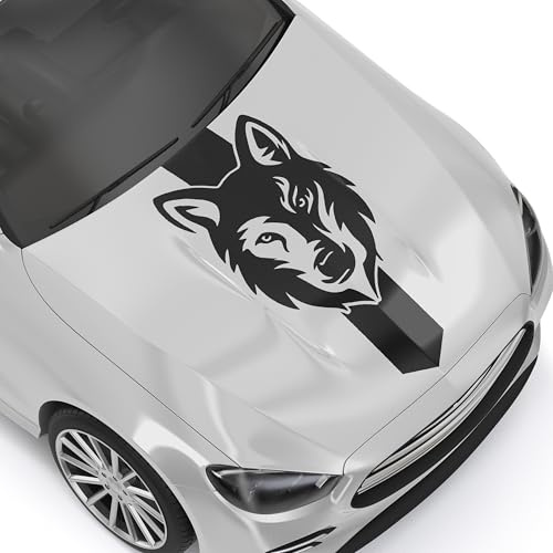 Motorhauben Aufkleber für Auto mit Rennstreifen und Wolf-Motiv, Autoaufkleber Wolf Racing Rally Streifen für Motorhaube-Aufkleber Groß Wasserdicht