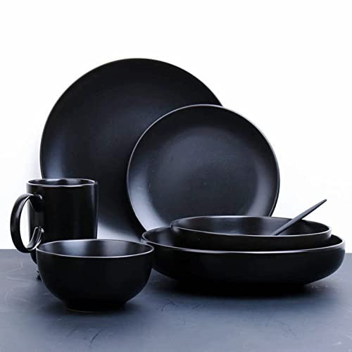 Vajilla de Cocina de 24 Piezas, Vajilla de Porcelana Negra Mate, Servicio para 4, Juegos de Platos y Cuencos, Resistente a Roturas y Astillas, Vajilla para 4, Apto para Lavavajillas y Microondas
