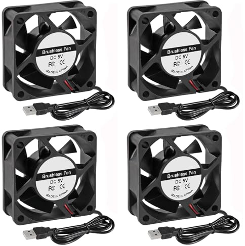 Lot de 4 ventilateurs 6025 60 x 60 x 25 mm 5 V 6 cm à double roulement à billes USB pour ordinateur, imprimante 3D, équipement de machine, ventilateur de refroidissement sans balais