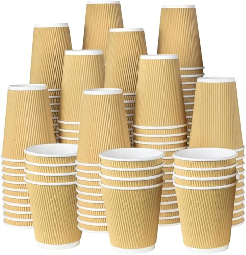 Confezione da 50 tazze da caffè usa e getta ondulate da 350 ml, bicchieri di carta isolati a tripla parete per bevande calde e fredde, design ecologico a 3 strati per caffè, tè, feste, compleanni ed