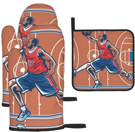 YYHHAOFA Lot de 3 gants de cuisine imperméables et durables pour four et manique pour isolation thermique et basket-ball