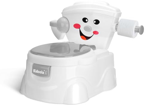 KIDOOLA Potty Training Toilet Seat | Toilet Potty Seat with Splash Guard, Fun Way to Improve Your Child's Development | Portable, Easy to Carry as Travel Potty for Kids 6 Months to 5 Years (Grey)