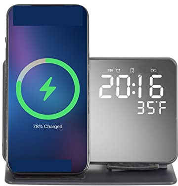 Wireless Charger, 2 in 1 kabellose Ladezeitanzeige Wecker Uhr 15W Thermometer kabelloses Aufladen