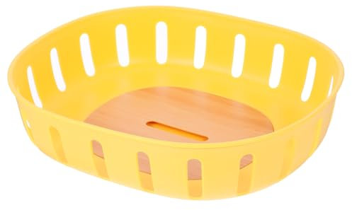 Mikinona Cestino Portaoggetti Da Banco e Colino Per Frutta in Plastica Giallo, Doppio Strato Drenaggio, Grande Capacità Per Cucina e Sala Da Pranzo, Vassoio Porta Snack Per Uso Domestico e Hotel