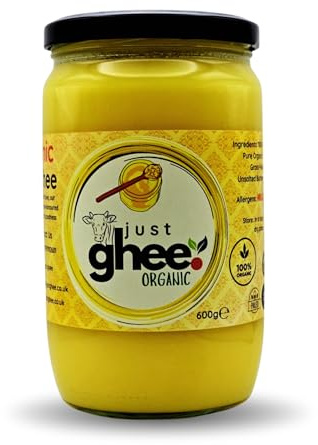 Just Ghee Certified Organic Grass-Fed Ghee 600g | Pure Clarified Butter | High Smoke Point Cooking Fat | Handcrafted in the UK | Keto, Paleo & Ayurvedic Friendly