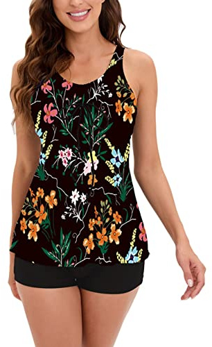 Dam Tankini Plus Size Badkläder Strandkläder Sommar Push Up Tankini Tvådelad Badkläder Elegant Baddräkt Dam Simning Strand Pool Toppar Och Shorts, Apelsin, XXL