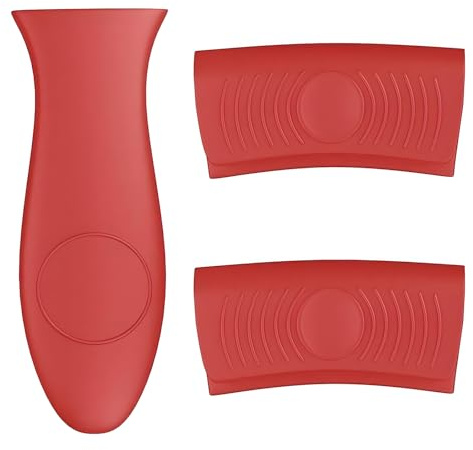 DOETYD 3 Pack Silicone Pot Holder, Pan Handle Cover, Heat Resistant for Cast Iron Skillets, Frying Pans, Griddles(Red)