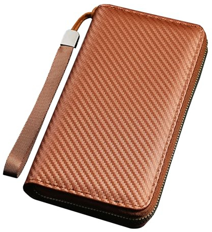 SUEEWE Gran Capacidad Billetera Carteras Hombre Largo, 8 Ranuras para Tarjetas de crédito, 2 Compartimentos para Billetes, 1 Compartimentos para Teléfono, con Muñequera Desmontable, Marrón