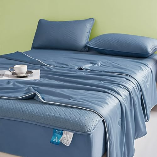 ChillComfort kühlende Bettdecke, Chill Comfort Decke – kühlende Eisdecke für heiße Sommernächte, doppelseitig kühlende Eisseide, atmungsaktiv leichte, maschinenwaschbar (DARK BLUE,150 × 200 cm)