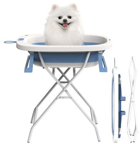 Hundebadewanne, 2-in-1Faltbare Badewanne für Hunde mit Stabiler Halterung, 45L Hundebadewanne Waschstation für Kleine Hunde, Katzen und Haustiere, für Drinnen und Draußen