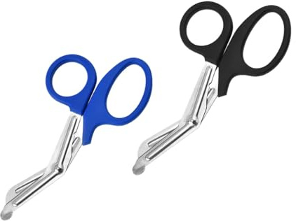 Qiantull 2 forbici per medicazioni di soccorso, forbici di soccorso, forbici per vestiti, forbici mediche, traumi, in acciaio inox, di primo soccorso, per infermieri, medici, colore nero + blu, 19 cm