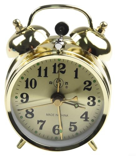 Yuanpgky Sveglia meccanica, carica manuale, doppia campana, orologio da tavolo, finitura dorata, decorazione per casa, ufficio, camera da letto