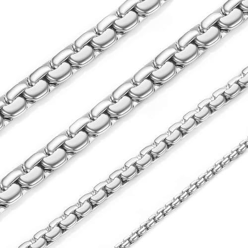 Stainless Steel Box Chain Necklace for Men Women Cuban Link Chain 8mm Round Link Chain Necklace 26 inches