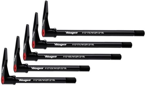 Veloxgear 12 mm nav snabbfrigörande genom axel med handtag, för mountainbike och vägcykelupphängning, ihålig lätt aluminiumlegering, M12 tråddiameter x 1,5 mm gängstigning – 171 mm längd