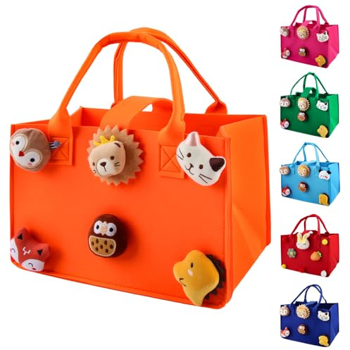 Sac Courses, Dwafill 30 * 20 * 18 cm Sac Cabas en Feutre, Panier Courses avec Anse, Sac de Courses Reutilisable pour Journaux, Pour le Shopping et le Rangement (F)