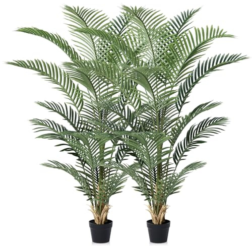 VeriNatural Artificial Palm Tree 5FT Tall Palm Trees UV Resistant Fake Plant Large Potted Faux Tropical Areca Palm Floor Plants for Indoor Outdoor Home Living Room Porch Patio Decor 2 Pack, VN125