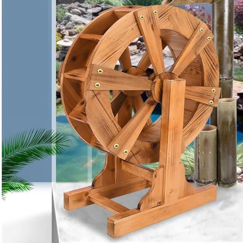 YQMHEZ Rueda de Agua Autogiratoria de Madera, Cascada con Rueda de Fuente, Pequeña Fuente de Agua for Exteriores con Soporte, Fuente de Piscina, Decoración de Jardín(60cm(23.6in))