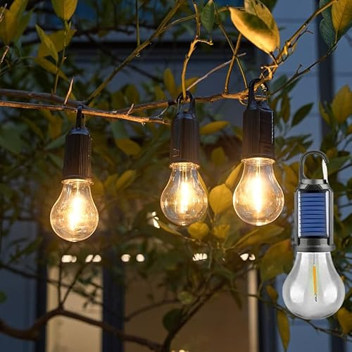 4 Pack Solar Camping Lights Rechargeable Tent Bulb Hanging Lantern with Closed Hoop Small Mini Flashlight Motion Sensor 4 Lighting Modes for Gear Power Cuts Hiking Emergency Backpacking