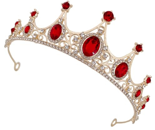 Tiara Roja de Aleación de Zinc con Gemas de Imitación | Acrílico Ligero y Colorfast, para Compromisos y Banquetes, Diseño Delicado y Brillante
