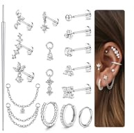 MILACOLATO 16G/18G/20G Helix Piercing Örhängen Utan Tråd Örhänge Rostfritt Stål Kvinnor Push Smycken Piercing Näsa Öra Tragus Läpp Hypoallergeniska Öronörhängen Cartilake Ear, 16/18/20G, Rostfritt