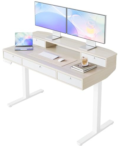 HUANUO Standing Desk with Drawers, 120x60cm, Natural