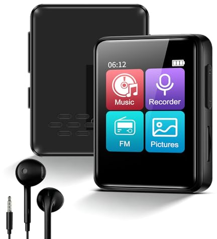 Portable MP3 Player with Bluetooth, 50-Hour Battery, Expandable up to 128GB, Mini Music Player built-in Speakers, Touch Screen, FM Radio, Voice Recorder, Includes 32GB Card, Case & Earphone,Black