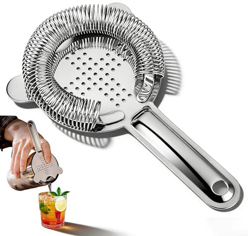 Cocktail Strainer Stainless Steel Handle Bar Strainer for Drinks - Professional Ice Filter for Bartending with Removable Spring, Durable Sieve for Tea Coffee & Home Bar