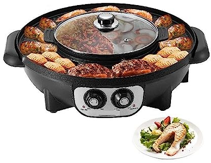 Parrilla eléctrica for barbacoa 2 en 1, 2200 W, multifunción, portátil, for el hogar, olla dividida antiadherente, sartén sin humo for,Alta Estabilidad