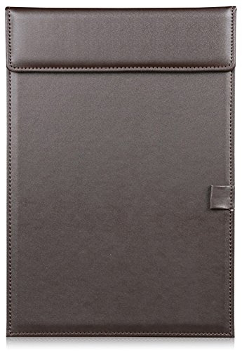 KINGFOM A4 Ultra-Smooth PU Leather Office Clipboard, Letter Size Clip Hardboard, Meeting Memo Writing Desk Pad, Restaurant Hotel Menu Folder Clipboard with Pen Holder Brown