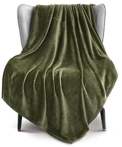 Exclusivo Mezcla Coperta in Peluche Sherpa, per Divano o Letto, Tutte le Stagioni, Morbida e Calda, Soffice e Leggerissima, 130x170 CM, Verde Oliva