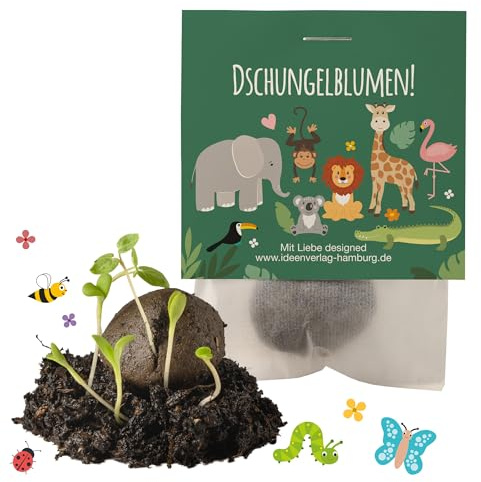 10x Dschungel / Zoo Samenbomben als Dschungel Mitgebsel Kindergeburtstag 4 bis 8 Jahre - Dschungel Geburtstag - Blumensamen Mitbringsel Kindergeburtstag Gastgeschenke & kleine Geschenke für Kinder