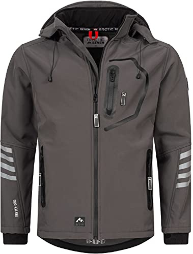 Arctic Seven Softshell-jacka för män, funktionell jacka, utomhus, regnjacka, andas, fleece, foder, AS301, gråsvart, XL