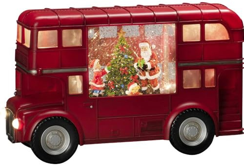 Konstsmide LED Wasserlaterne, rot, Bus mit Weihnachtsmann, mit an/aus Schalter, 5h Timer, 5 warm weiße Dioden, batteriebetrieben, Innen, 0,5W, Batterie: 3 x AA 1,5V (exkl.) - 4260-550