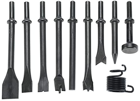 YaeKoo Smoothing Air Hammer Pneumatic Chisels Tools, 10pcs 0.401'' (10mm) Shank Heavy Duty Smoothing Pneumatic Air Rivet Hammer Chisels High Carbon Steel Bits With Spring