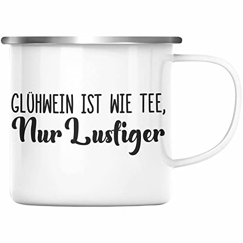 Trendation - Glühwein Emaille Tasse Lustig Spruch Glühweinbecher mit Henkel Doppelwandig GlühweinEmaille Tassen Gläser Weihnachtsmarkt Becher Emaille Tassen Geschenk - Wie Tee (Silber)