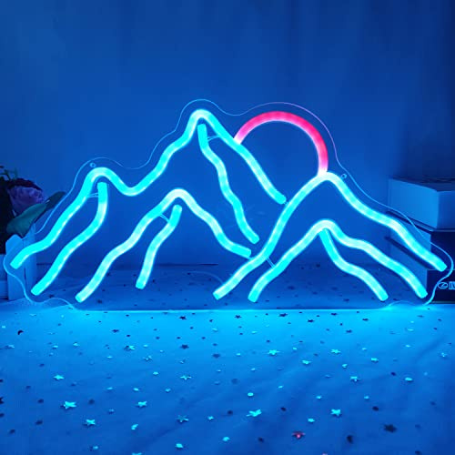 GMMLLG Dimmable Mountain Neon LED Light Sign, 16.9’’*8’’ Sunrise & Sunset for Bedroom, Living Room, Hotel, Wall Decor Christmas Gift (Ice Blue,Red)