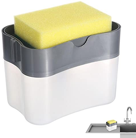 Countertop Dish Soap Dispenser - 2 In 1 Sink Soap Dispenser with Sponge Holder,Dish Washing Soap Dispenser Caddy, Countertop Organizer, Kitchen Gadgets