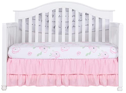 Rüschen Bettrock Für Babys Kinderzimmer-Bettwäsche Spitze Kinderbett Rock 4 Seiten Elastischer Babybett Staubschutz Krippenbett Dekoration Anzug (Pink,52x28 Crib)