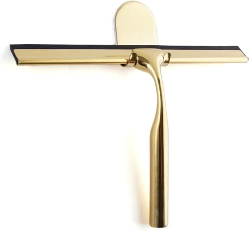 Duschabzieher Edelstahl Golden Breiter Glasabzieher Dusche Hochwertiger Silikon Dusche mit Halterung Ohne Bohren-Gold