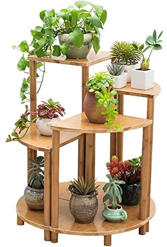 TIANYIA Étagère à Fleurs Étagère à Fleurs Simple étagère à Plantes en Bambou combinée en Forme d'éventail Balcon Support à Fleurs en Bois Massif Multicouche Salon étage Pot Rack Durable