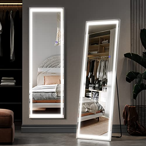 ELEGANT LED Full Length Mirror with Lights, Free Standing Mirror, 150x40cm | Dimming & 3 Color Modes, Touch Switch, IP44 Waterproof, Aluminium Frame, Leaning or Wall Mounted Mirrors for Living Room